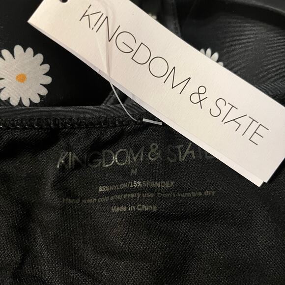 Bikini Top Contoured in Daisy Print on Black Size Medium - Picture 5 of 5